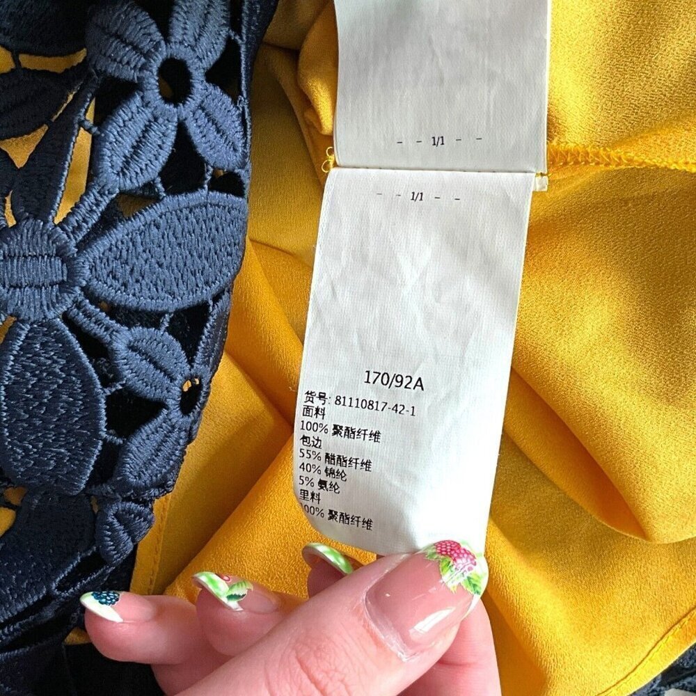 Max Mara Max & Co Size 6 Blouse Broderie Anglaise Navy Gold Short Sleeve V Neck - Picture 11 of 14
